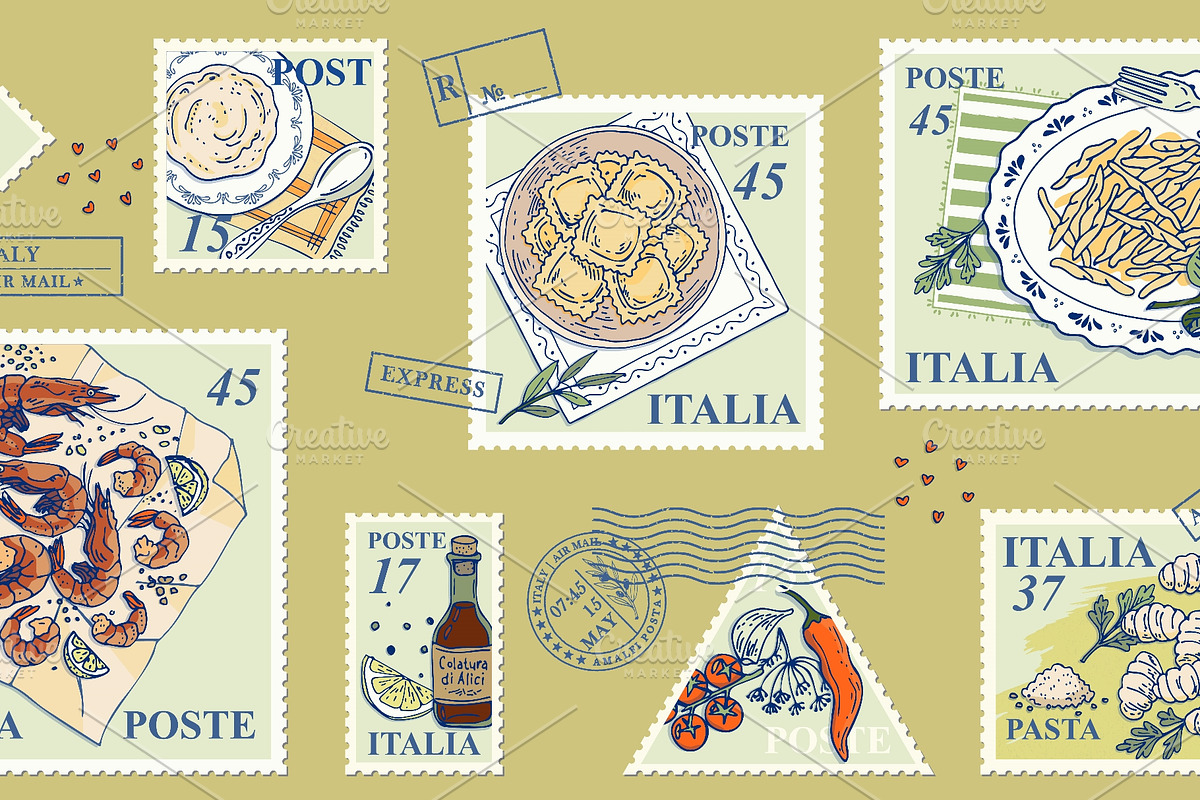 Italian pasta and seafood postage, an Object Illustration by Zimages (Photo 2 of 3)