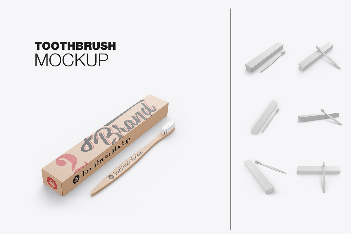Wooden Toothbrush with Box Mockup, a Product Mockup by OneVectorStock