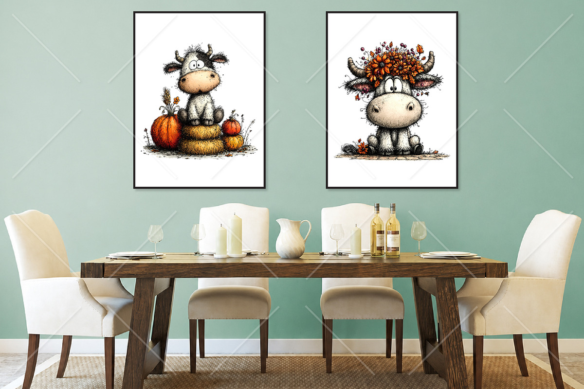 Whimsical Autumn Cow Clipart Bundle, a Seasonal Illustration by Canvas Craft (Photo 7 of 10)