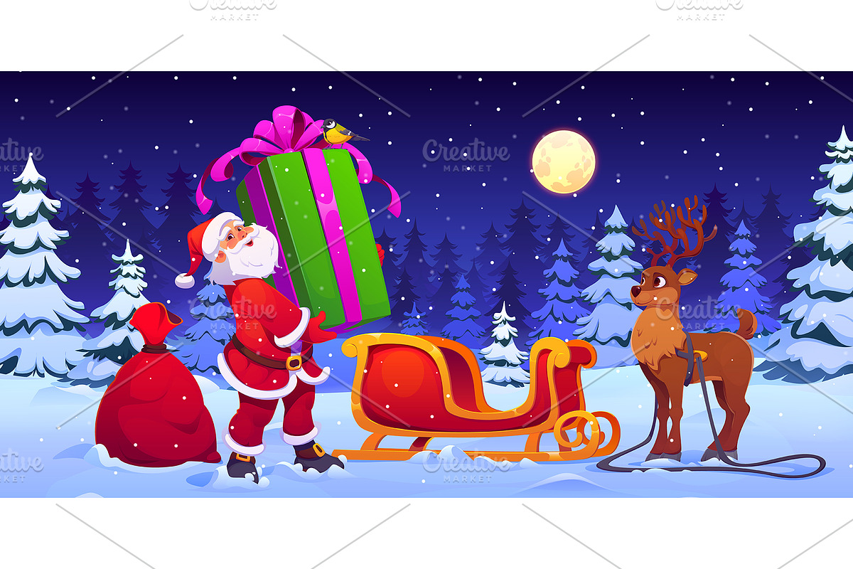 Santa Claus with big gift box, a Seasonal Illustration by Seavector Studio (Photo 2 of 3)