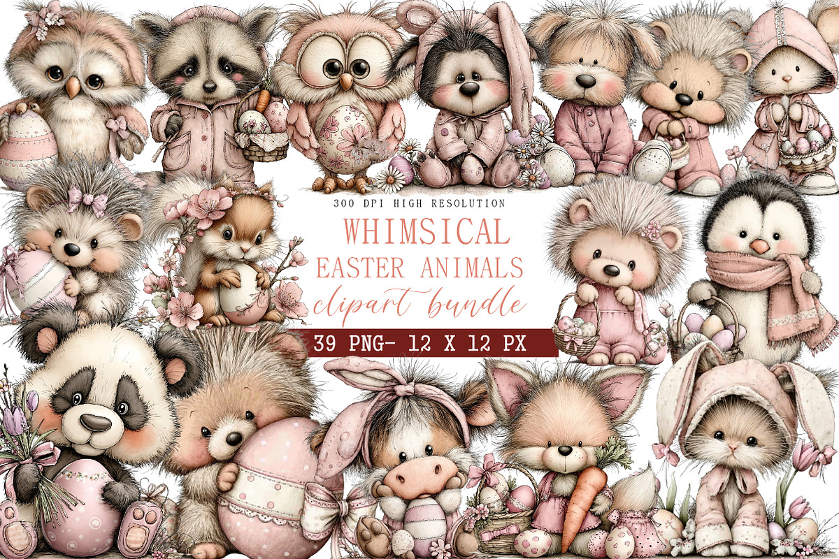 Whimsical Easter Animals Clipart, an Illustration by DreamArtGraphic (Photo 1 of 4)