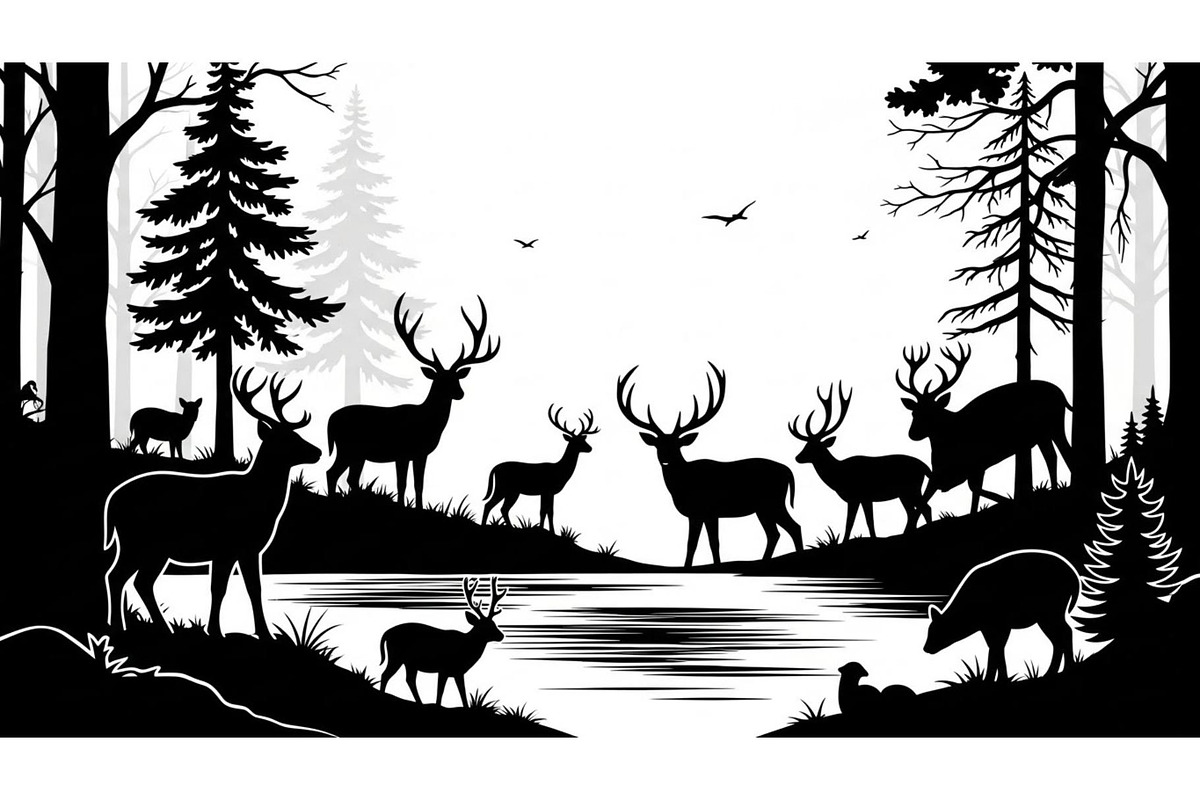 Wildlife Forest Silhouette Vector Bu, an Illustration by Designs_River (Photo 46 of 51)
