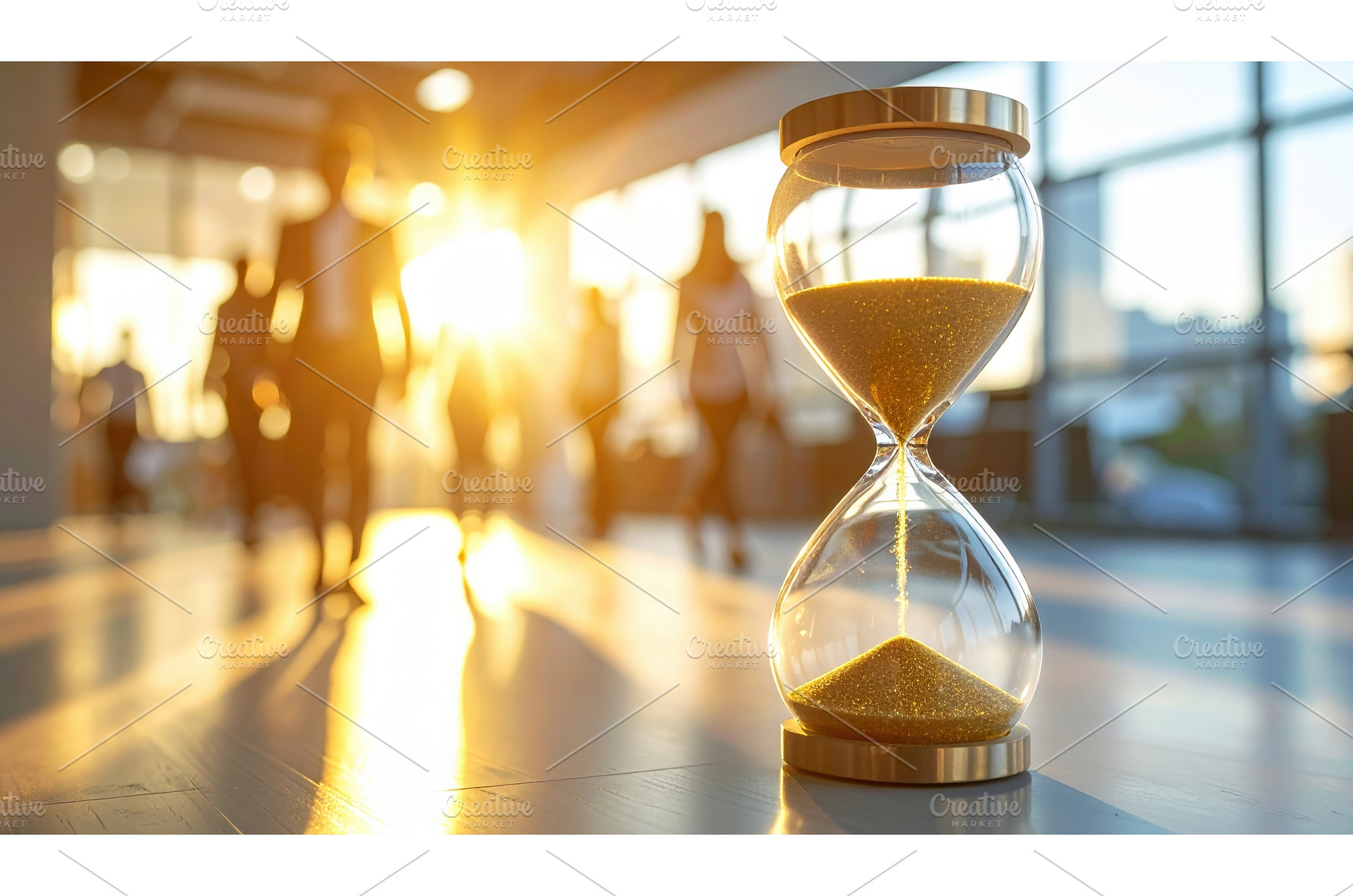 Golden hourglass with flowing sand, a Business Photo by Igor Tichonow