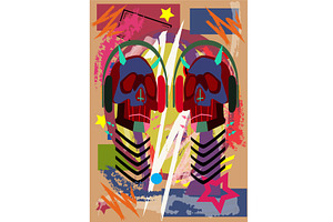 Robot Skulls With Headphones, Graffi