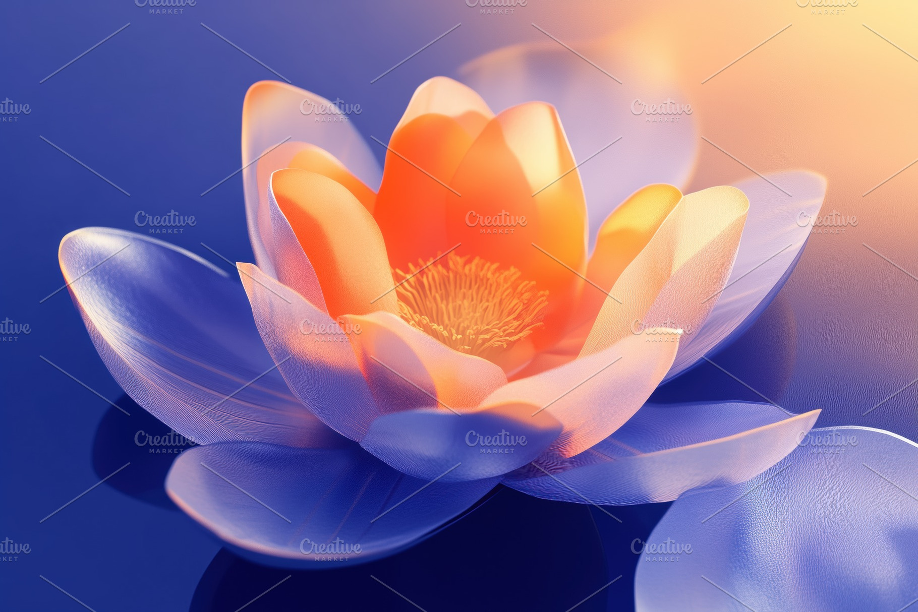 A beautifully rendered lotus flower with soft petals in shades of ...