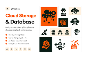 Cloud Storage and Database Icons, a Solid Icon by Prosymbols