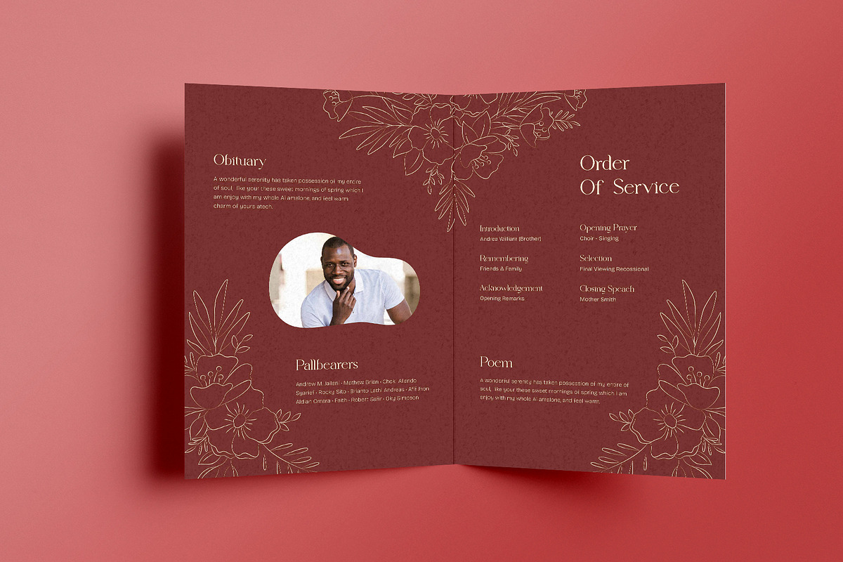 Red Floral Funeral Program, a Brochure Template by Neermana (Photo 4 of 4)