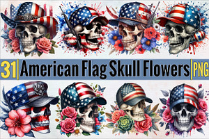Watercolor American Flag Skull Subli, an Illustration by SVGArt