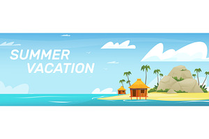 Picturesque tropical island in ocean, an Illustration by Vectorbuum