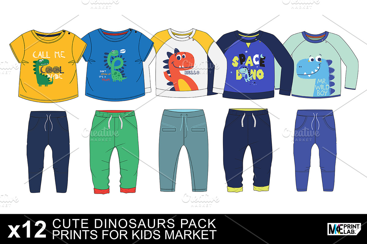 CUTE DINOSAURS PRINT PACK, an Illustration by MKE Print Lab. (Photo 2 of 2)