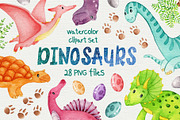 Dinosaurs watercolor clipart, an Object Graphic by Trinibis (Thumbnail 1 of 5)