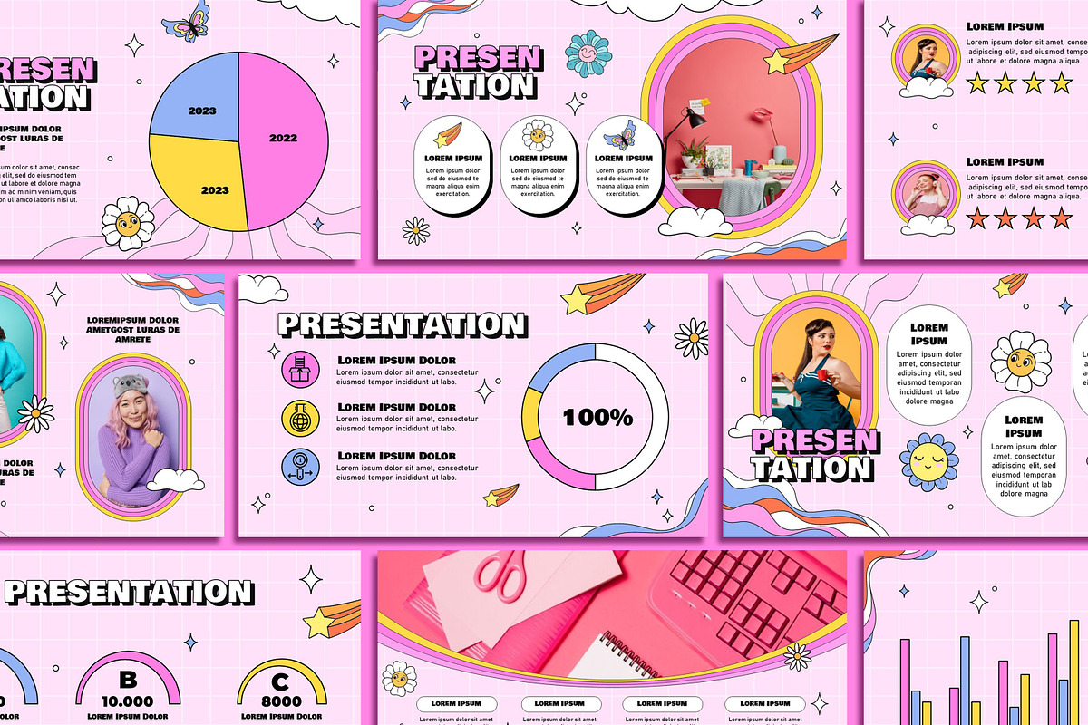 Retro Pink 90's Powerpoint Template, a Presentation Template by SKY CREATION (Photo 5 of 6)