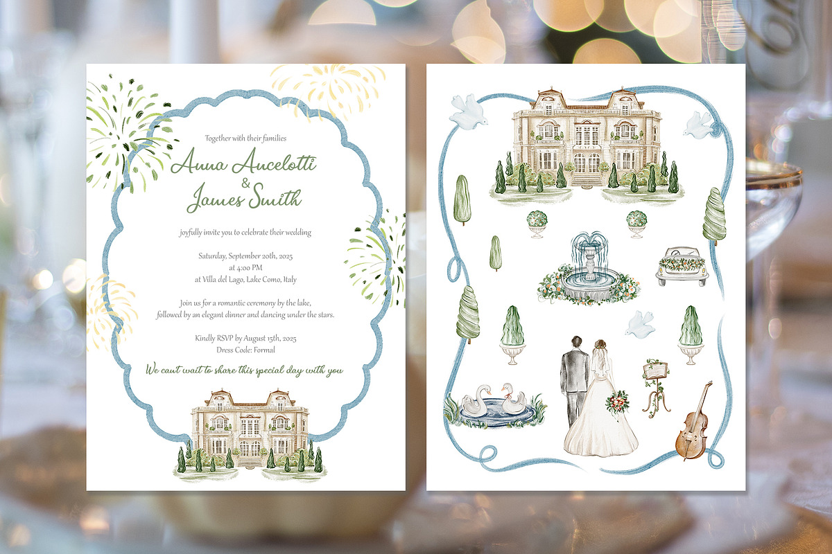 Watercolor Villa Wedding Clipart Set, an Object Illustration by LenArt (Photo 2 of 14)