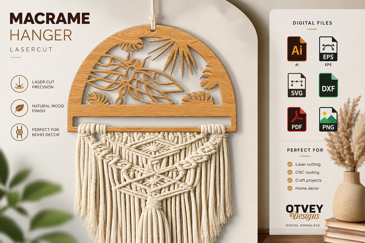 Dragonfly Macrame Hanger Lasercut, an Object Graphic by OTVEY DESIGN (Photo 9 of 13)