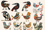 FOLK ART BIRDS CLIPART PACK, an Animal Illustration by Daring Digies (Thumbnail 3 of 10)