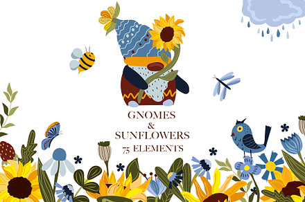 Gnomes and Sunflowers clipart
