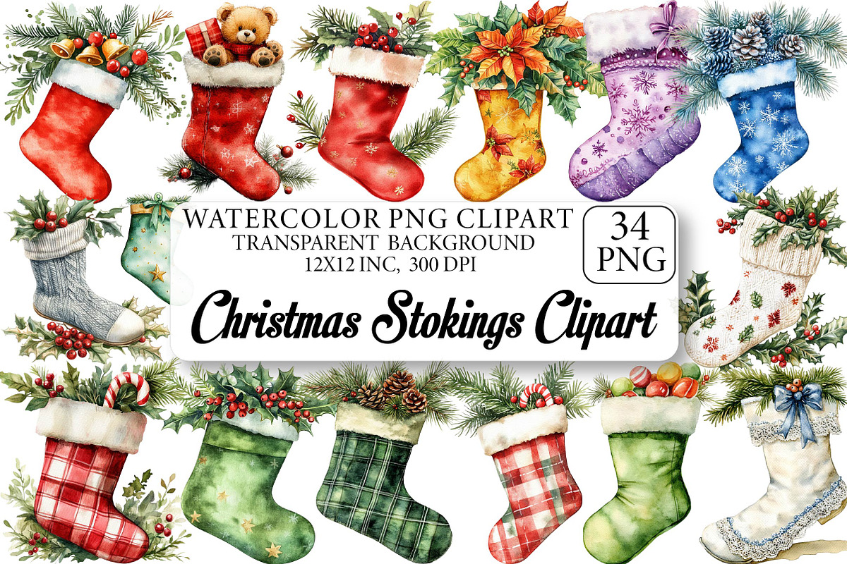 Christmas Stokings Clipart, an Illustration by DreamPrint404 (Photo 1 of 7)