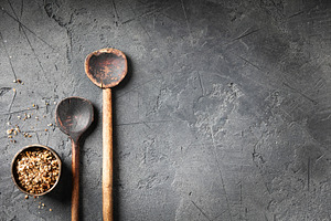 Vintage Wooden Spoons with Crushed Spices on Dark Stone Backgrou, a Food & Drink Photo by Natalia Klenova's Shop