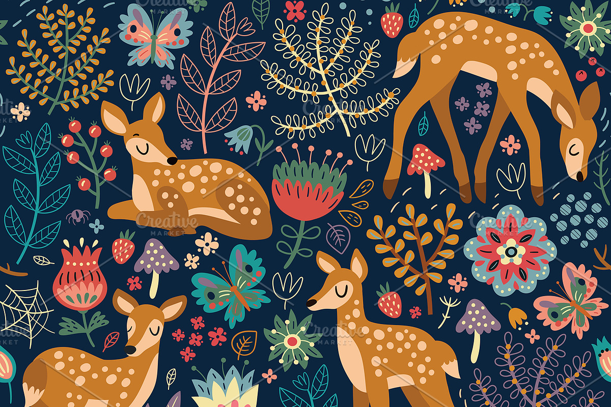 Forest pattern with deer, an Animal Illustration by Anna Guz's Store (Photo 2 of 3)