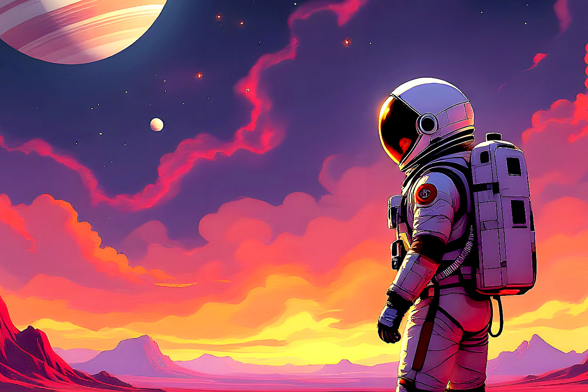 Lone Astronaut on a Red Planet, a Technology Illustration by Sharon Schwalbe (Photo 2 of 2)