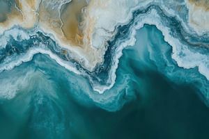 Aerial view of teal water meeting a, a Background Photo by Pixeness Studio