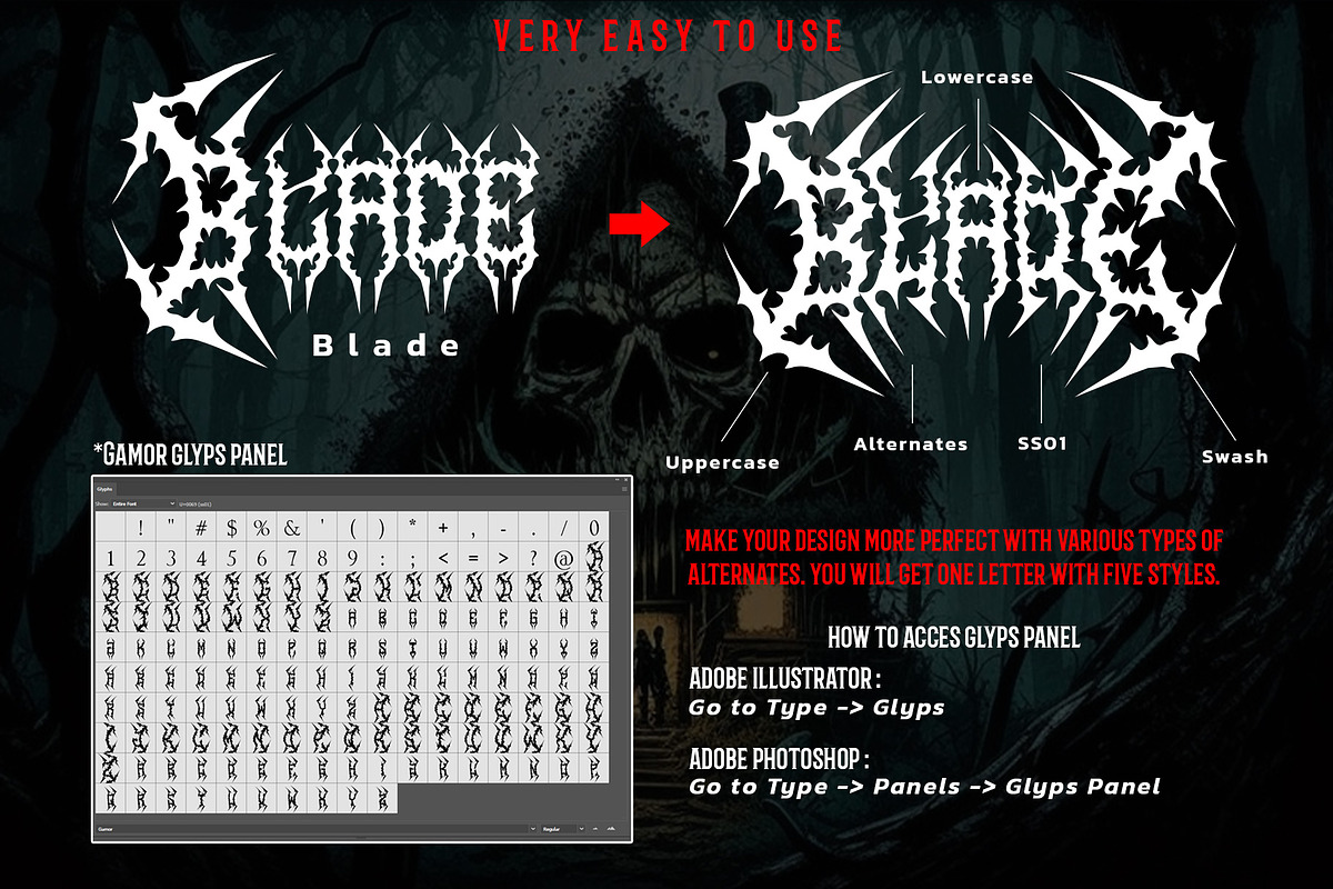 GAMOR – Black Metal Font, a Blackletter Font by Fonday Studio (Photo 7 of 8)