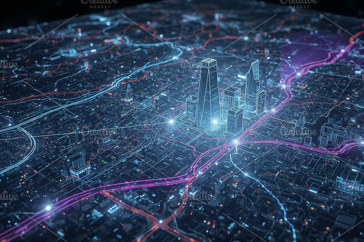 Displaying holographic skyscrapers, an Illustration by wavebreak