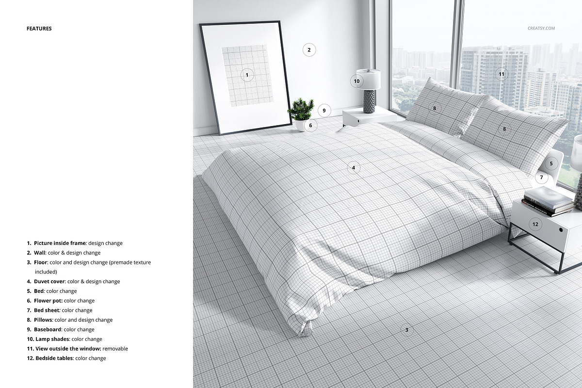 Bedroom Bedding Mockup Set, a Household Mockup by creatsy2 (Photo 3 of 7)