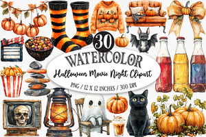 Halloween Movie Night Clipart, an Illustration by Designking