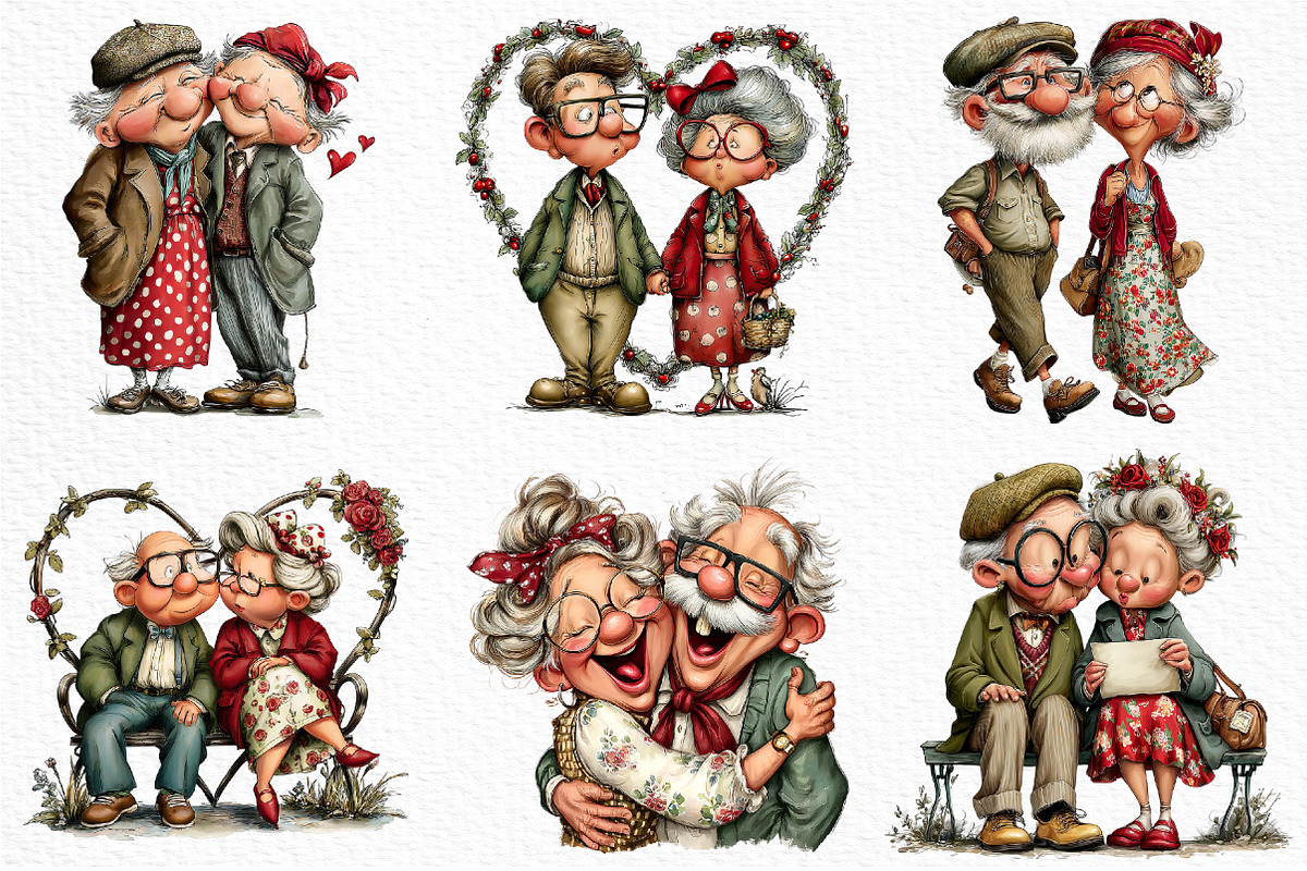 Romantic Elderly Couple Png Bundle, an Illustration by Craft Nest (Photo 3 of 11)