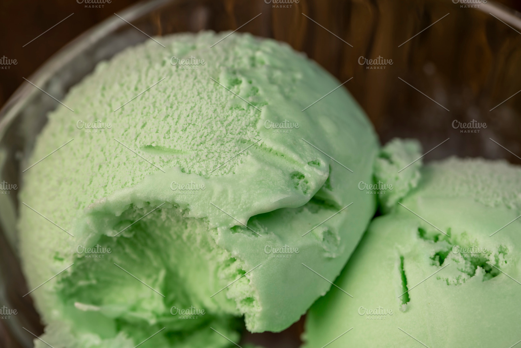 green ice cream with mint flavor and smell, natural ice cream with mint flavor,, a Photo by rsoollAI