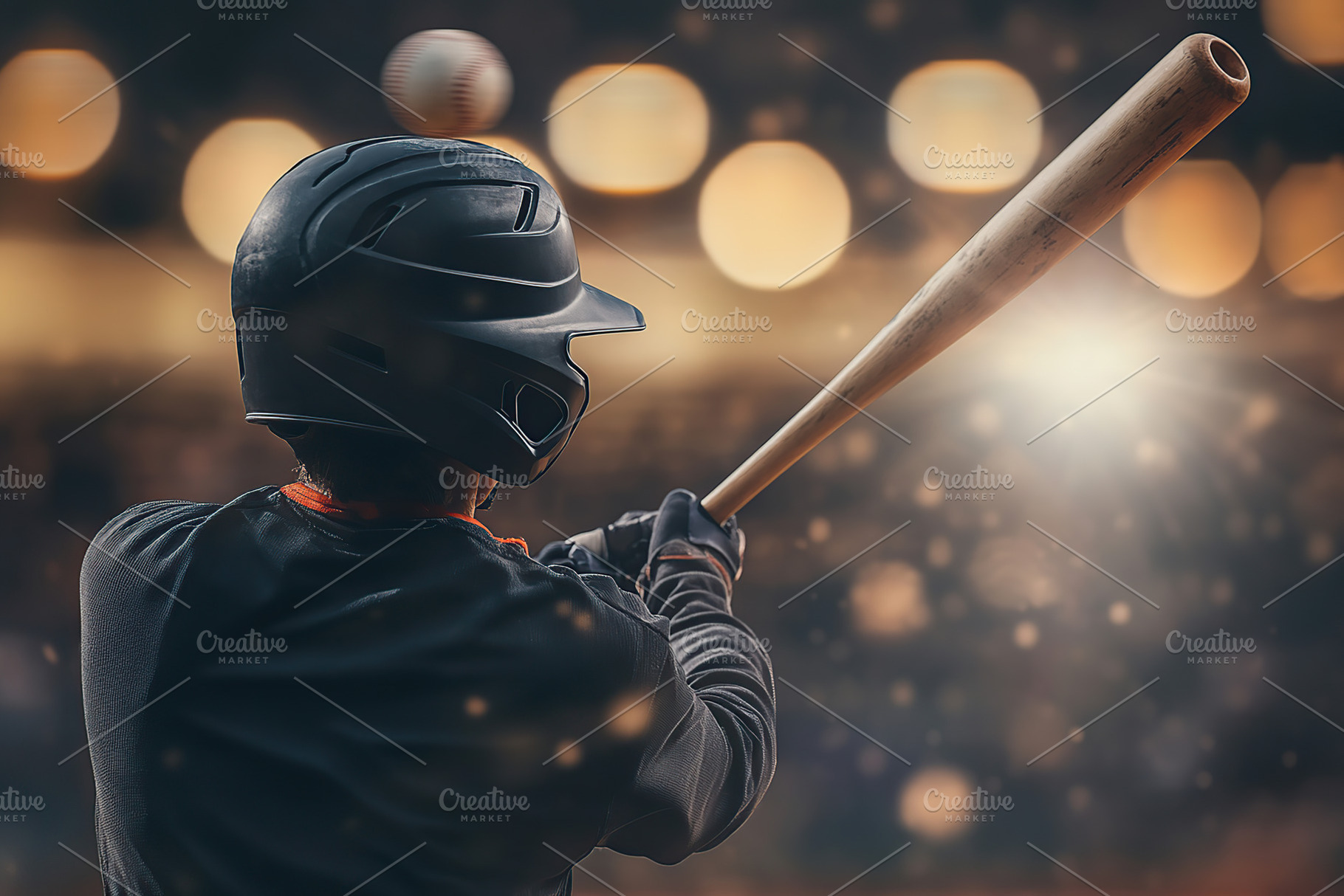 Baseball player with wooden bat is ready to strike the ball, a Sports & Recreation Photo by AlyaAnd