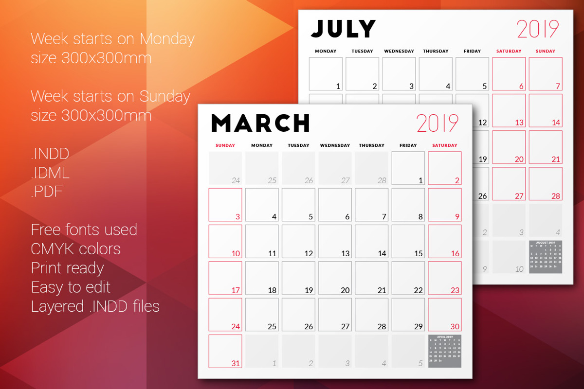 Monthly Planner 2019, a Stationery Template by AntartStock (Photo 4 of 4)