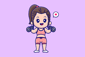 Cute Woman Lifting Dumbbell Cartoon, a Person Illustration by Catalyst Labs