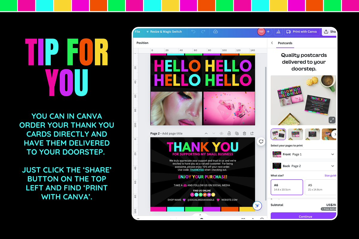 Neon Thank You Card - Edit in Canva, a Business Card Template by SunshineStudioBoutique (Photo 4 of 10)