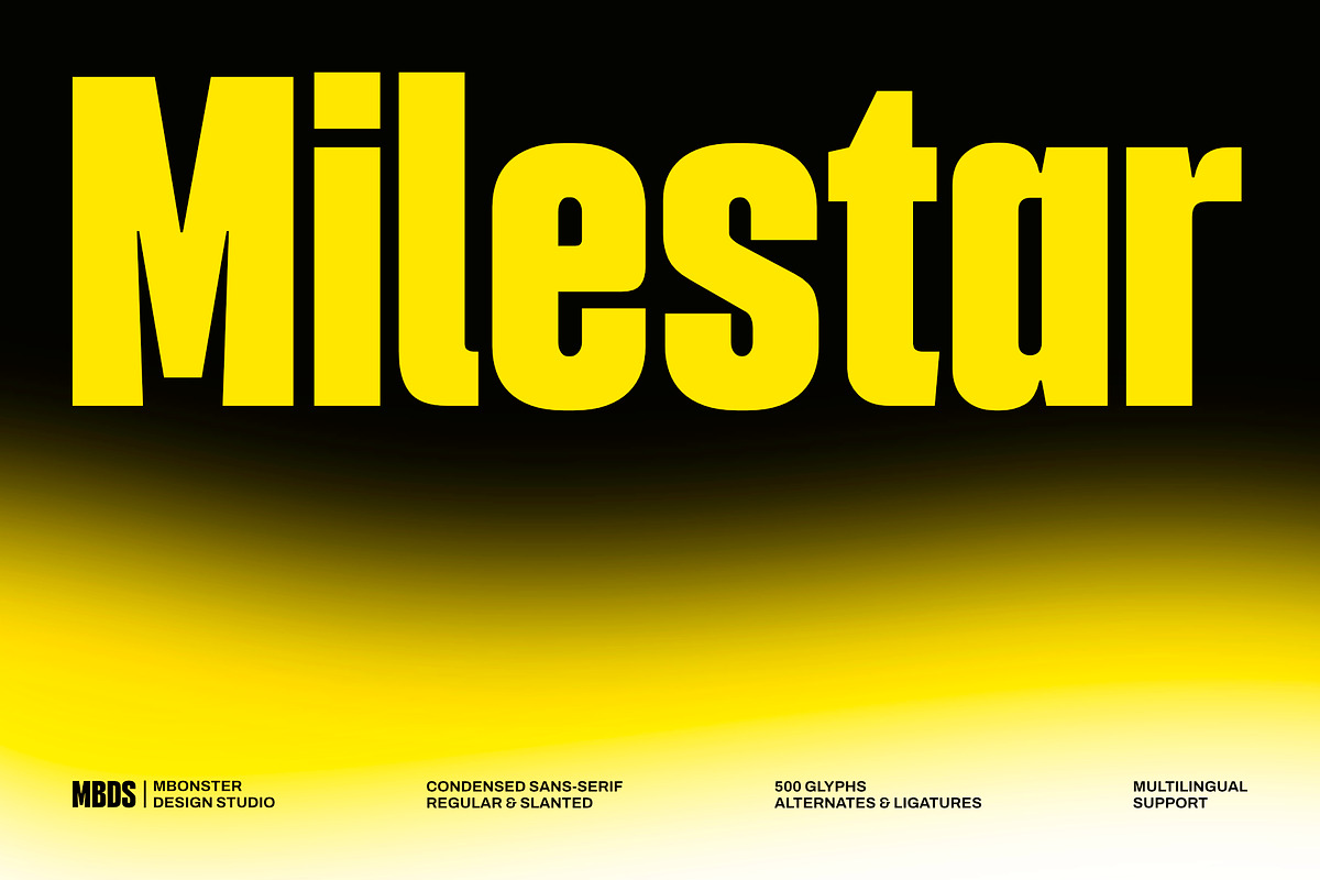 Milestar – Bold Condensed Sans Serif, a Sans Serif Font by Mbonster Design Studio (Photo 1 of 19)