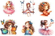 Cute Girl and Butterflies Clipart, an Illustration by DreamArtGraphic (Thumbnail 6 of 6)