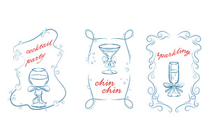 Cocktail party posters with doodle, a Food Illustration by art PVP - market