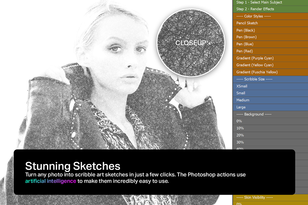AI Scribble Art Photoshop Actions, an Action Add-On by SparkleStock (Photo 2 of 9)