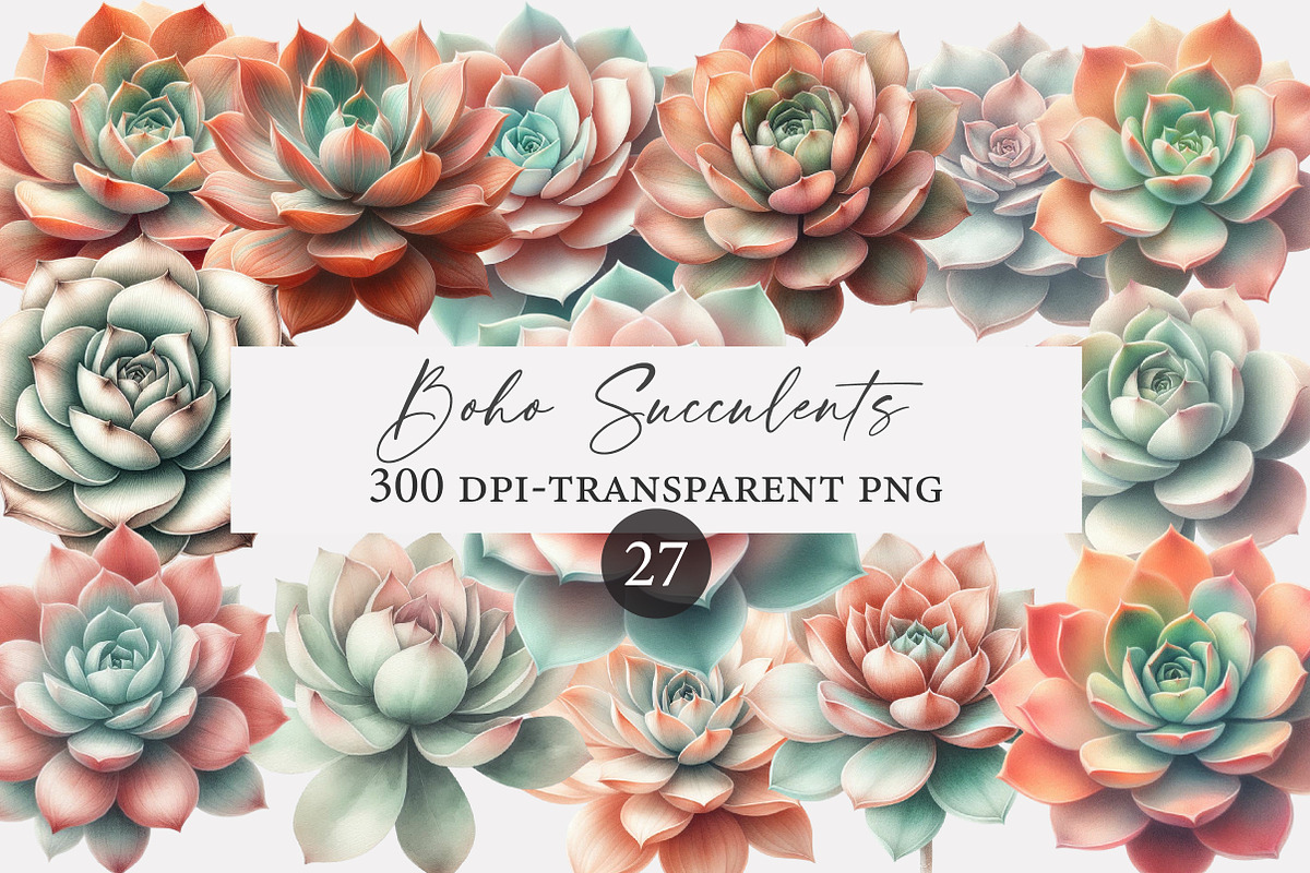 Watercolor Boho Succulents Clipart, an Illustration by Designworld (Photo 1 of 5)