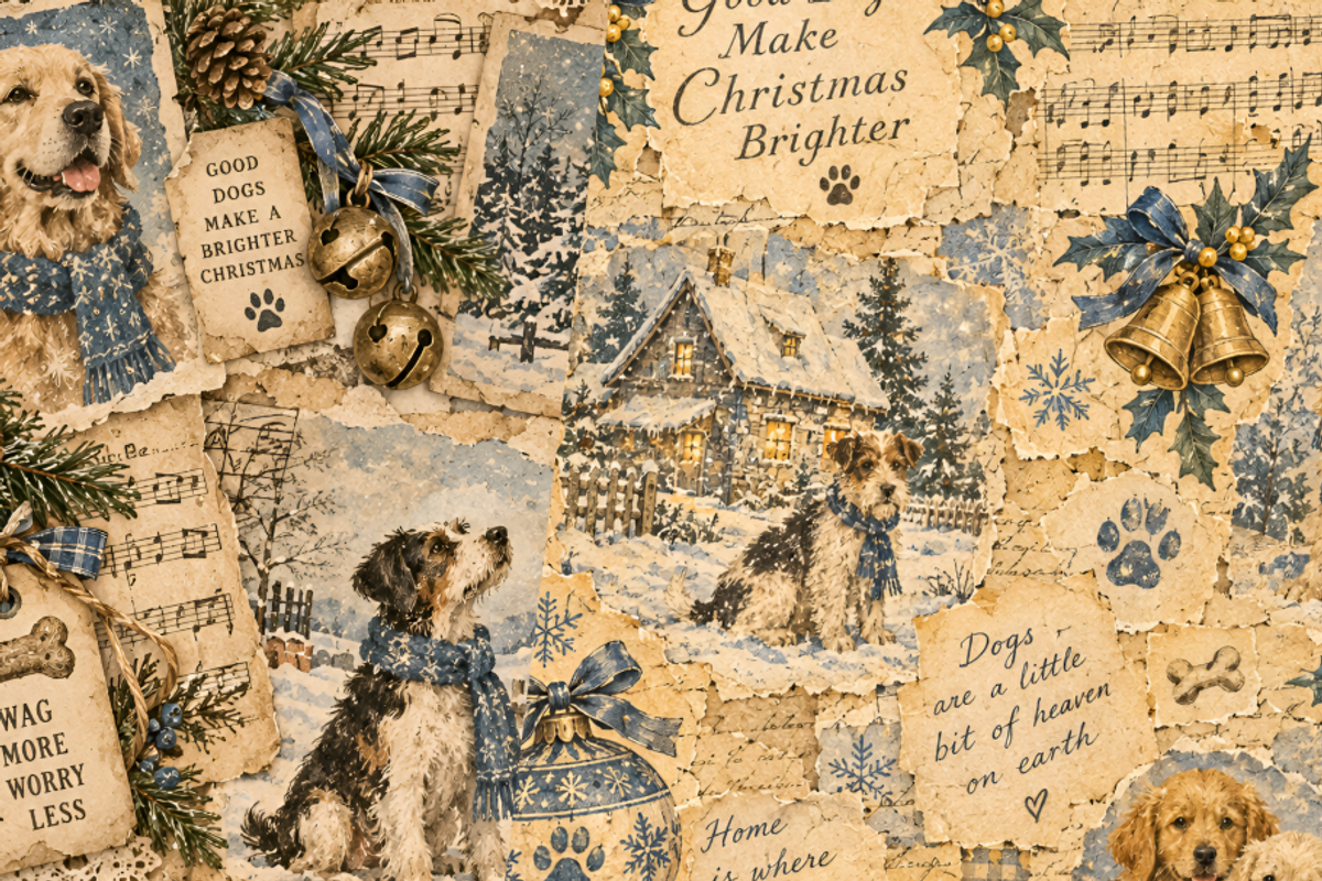 Dogs Christmas Junk Journal Pages, a Background Graphic by Markicha Art (Photo 4 of 5)