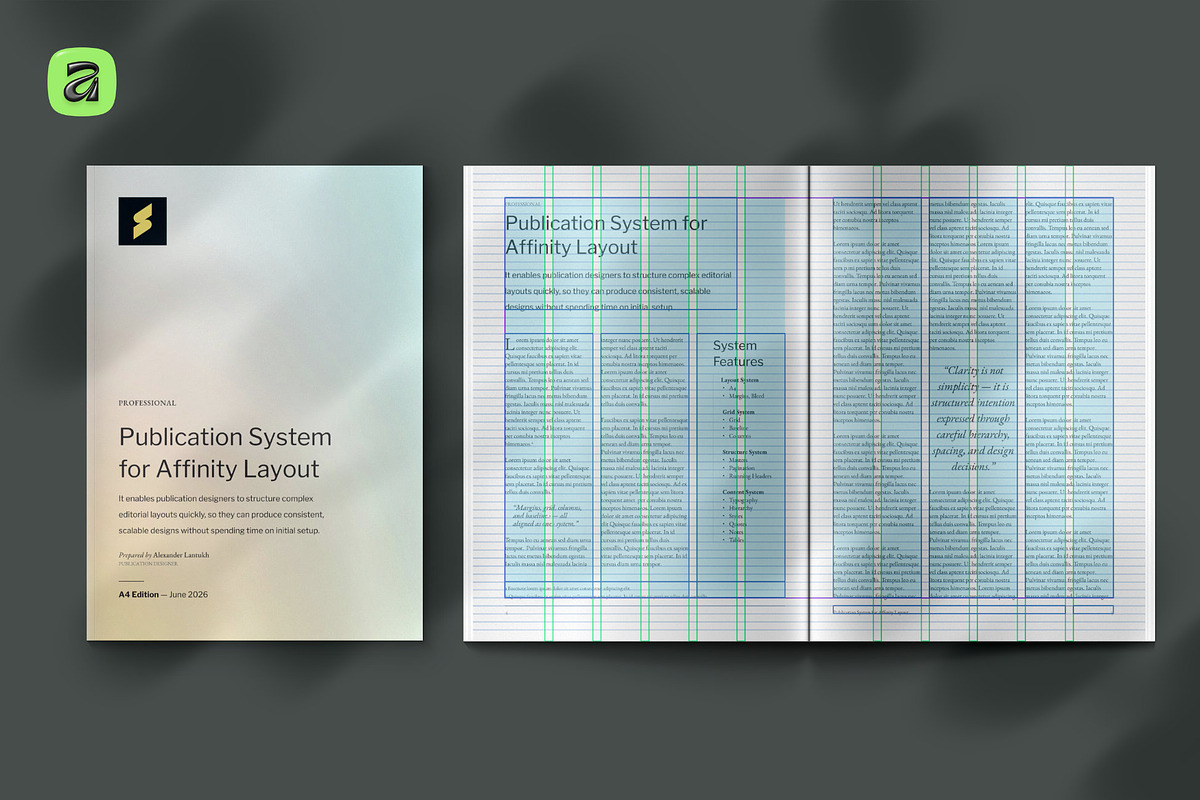 A4 Publication System · Affinity V3, a Magazine Template by Sasha Lantukh (Photo 1 of 11)