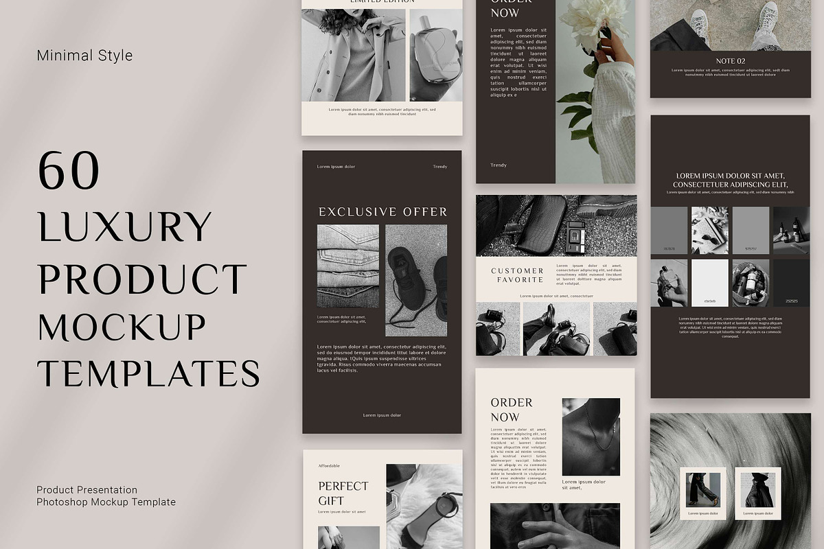 60 Luxury Product Mockup Templates, a Social Media Template by 3Motional (Photo 1 of 10)
