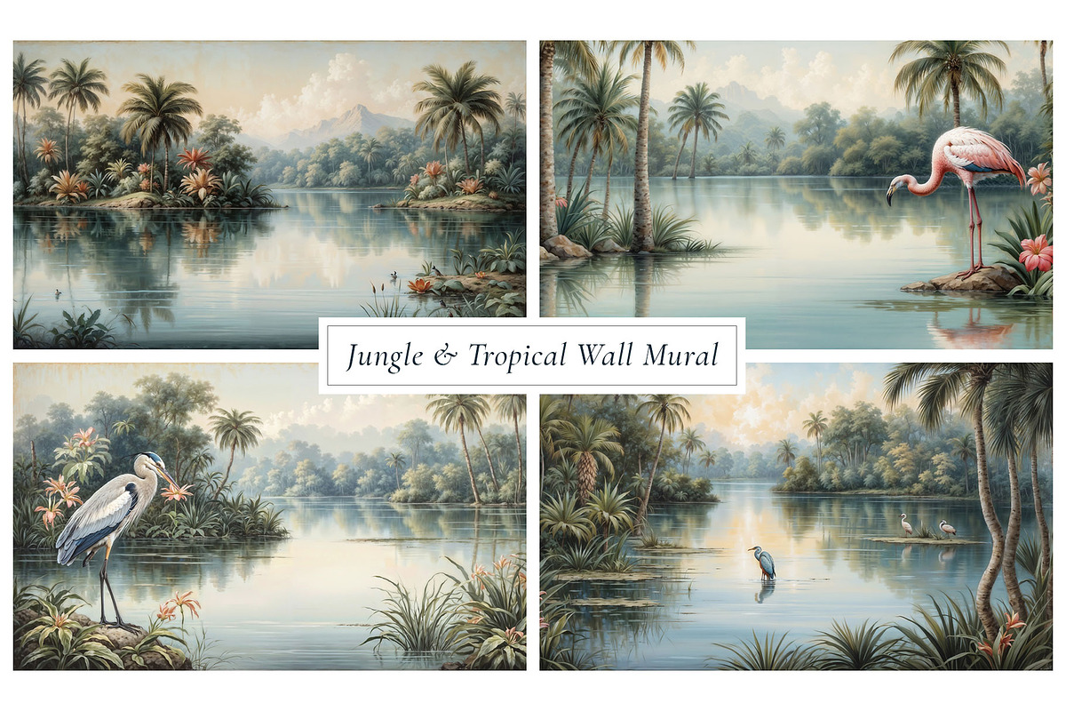 Jungle Tropical Landscape Wall Mural, a Wallpaper Graphic by by creative paper (Photo 3 of 12)
