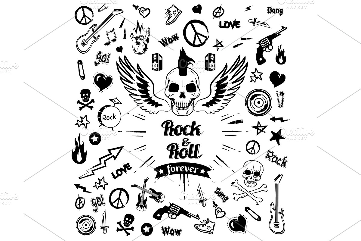 Rock-n-Roll Forever Skull Vector, an Illustration by robuart