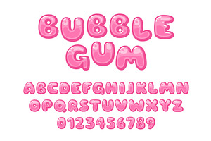 Bubble Gum Font. Pink Sweet Candy