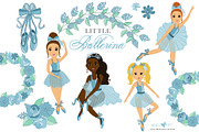 Blue Ballerina Girl Clipart, an Illustration by Oh Darling Graphics (Thumbnail 1 of 3)