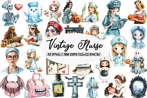 Vintage Halloween Nurse Clipart, an Illustration by Daily.Designs