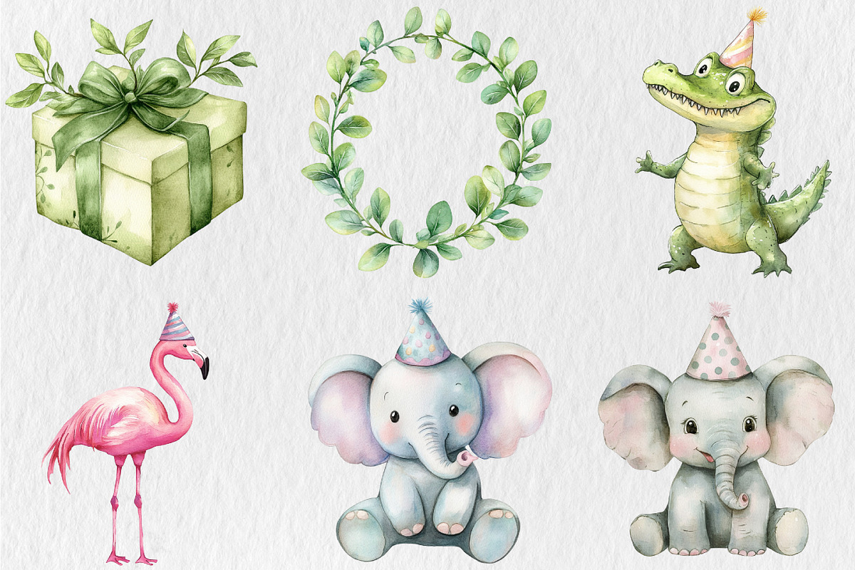 Watercolor Safari Birthday Clipart, a Seasonal Illustration by Rose Art (Photo 2 of 4)