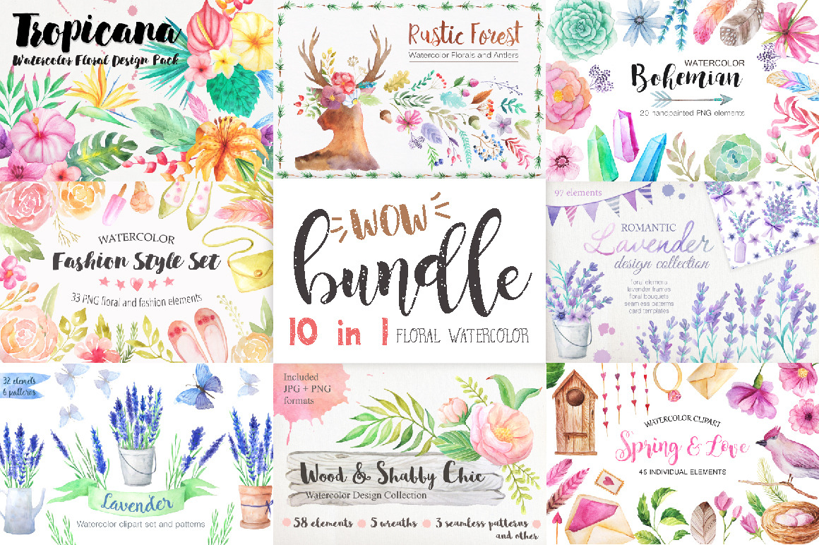 Summer Watercolor Floral BUNDLE, an Illustration by LarysaZabrotskaya